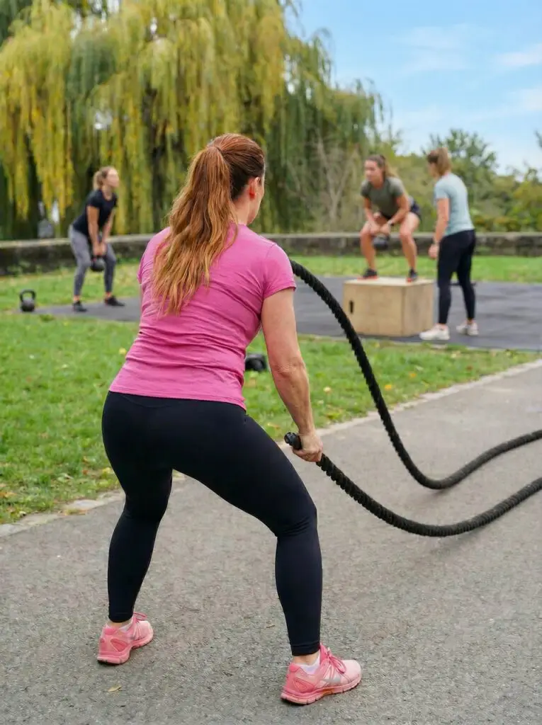 Frau beim Sport mit Seilen